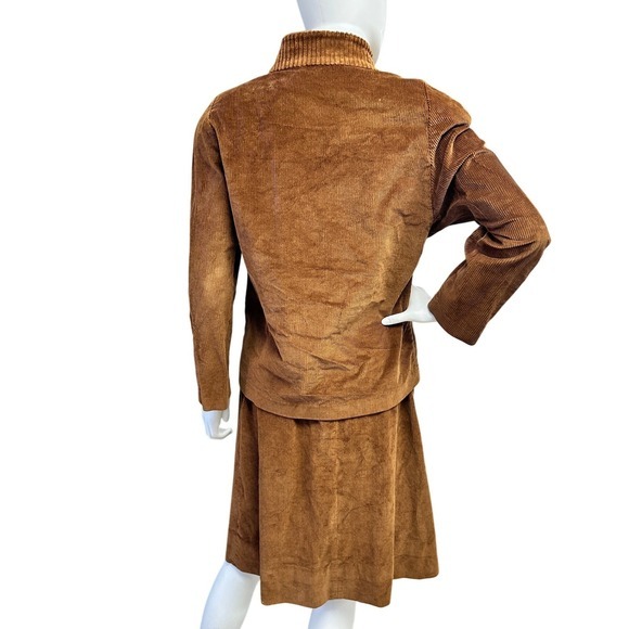 Vintage 80s Corduroy Blazer Jacket Skirt Suit Set Women's Warm Brown Two Piece - Picture 4 of 12